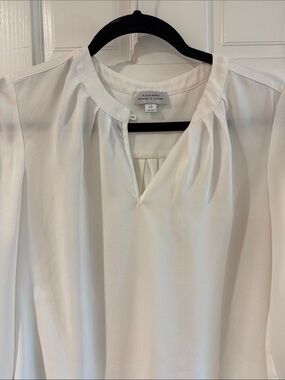 Tahari Cream Pleated Notch-Neck Blouse